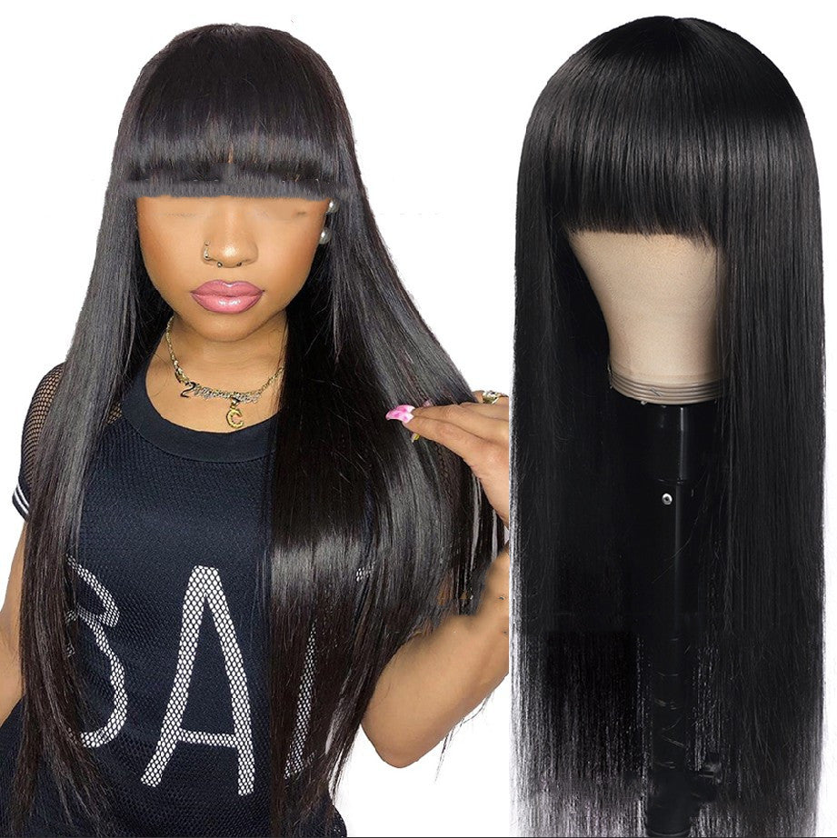 Qi Liuhai Black Long Straight Hair High Temperature Wire Full Wig