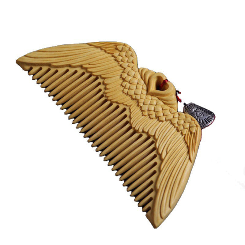 Angel Wings Pattern Carved Boxwood Combs Hand Polished Wooden Crafts Gifts for Girlfriends