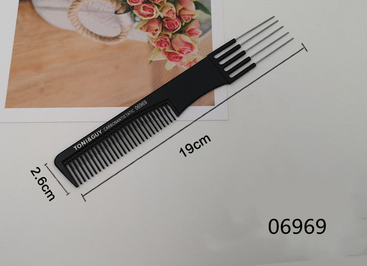 Hairdressing Comb Plastic Hair Comb Steel Needle Iron Tip Tail Comb Black Professional Pick Comb