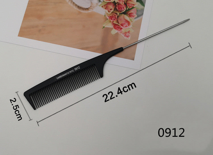 Hairdressing Comb Plastic Hair Comb Steel Needle Iron Tip Tail Comb Black Professional Pick Comb