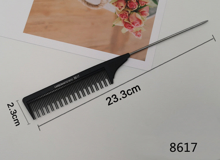 Hairdressing Comb Plastic Hair Comb Steel Needle Iron Tip Tail Comb Black Professional Pick Comb