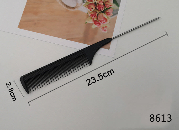 Hairdressing Comb Plastic Hair Comb Steel Needle Iron Tip Tail Comb Black Professional Pick Comb