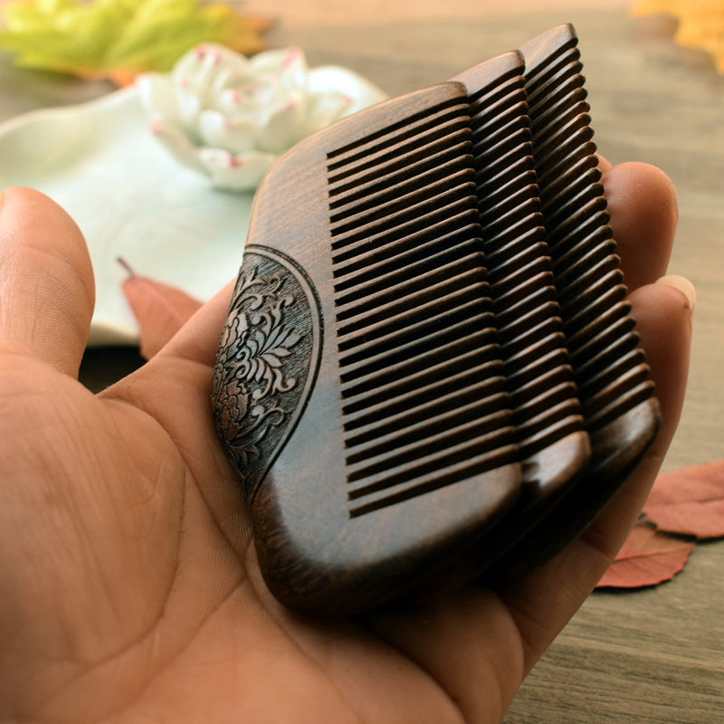 Golden Sandalwood Double Sided Carved Trumpet Comb