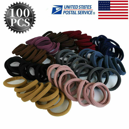 100X Cotton Hair Ring Thick Hair Ties Hair No Hurt Ponytail Holders US Delivery